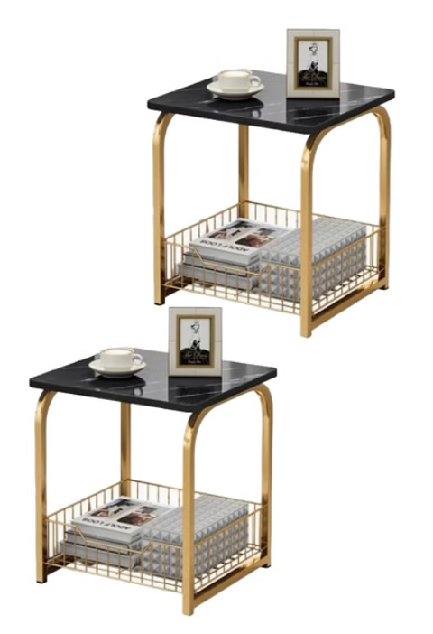 Coffee Table , 2 Piece Set With Bottom Storage Basket, Side Table ... for Beige Marble End Tables, 2-Piece Set, Oroa Dillinger